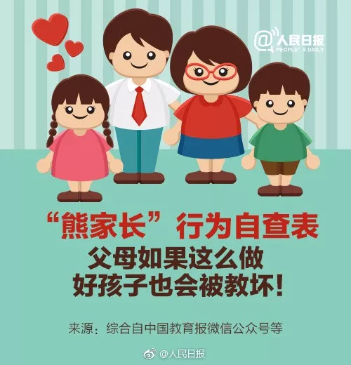 人民日报公布“熊家长”行为自查表：10个会惯坏孩子的方式
